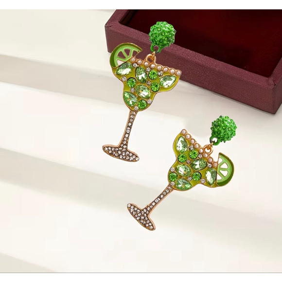 Sparkling Margarita Drop Earrings with Lime Accent - Picture 2 of 4